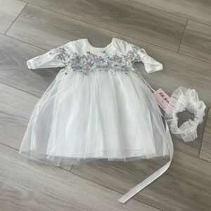 NWT BeBe Gabrielle by Macis Design White Floral Christening Tulle Dress Size‎ 9M